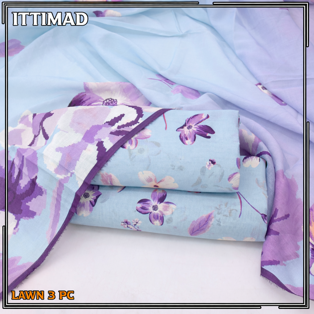 Ittimad Textile Printed Lawn Vol 01 – 3-Piece Lawn Suit with Lawn Dupatta