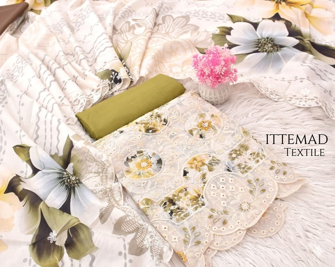 Ittemad Textile Vol 1 Embroidered Lawn 3PC Suit – Shirt, Trouser & Lawn Dupatta
