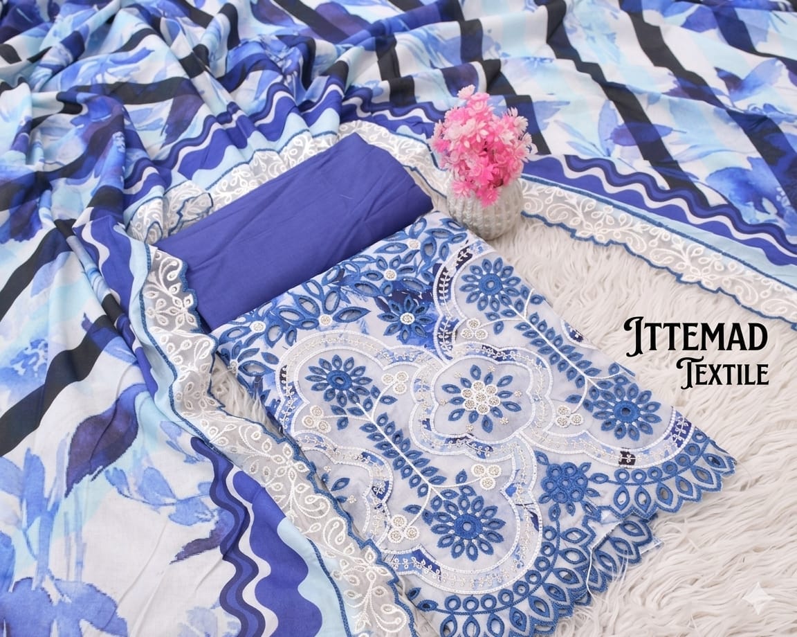 Ittemad Textile Vol 1 Embroidered Lawn 3PC Suit – Shirt, Trouser & Lawn Dupatta