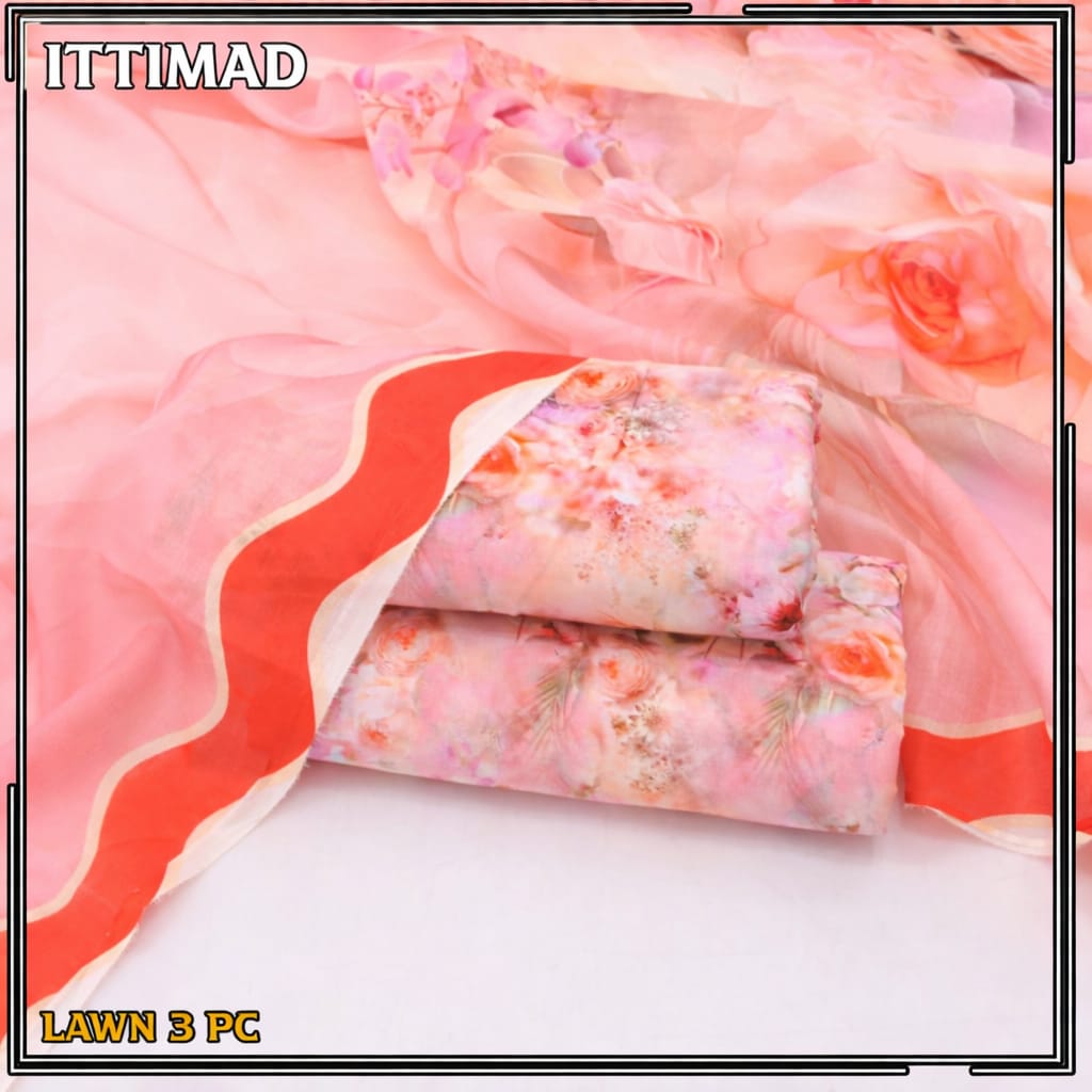Ittimad Textile Printed Lawn Vol 01 – 3-Piece Lawn Suit with Lawn Dupatta