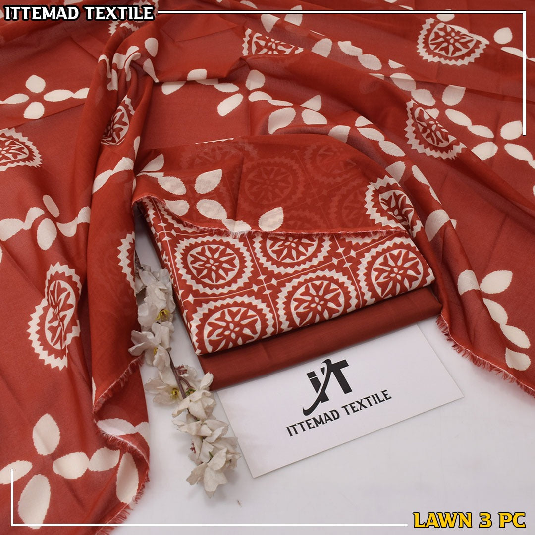Ittimad Textile VOL-3 Printed Lawn Suit with Airjet Trouser & Lawn Dupatta