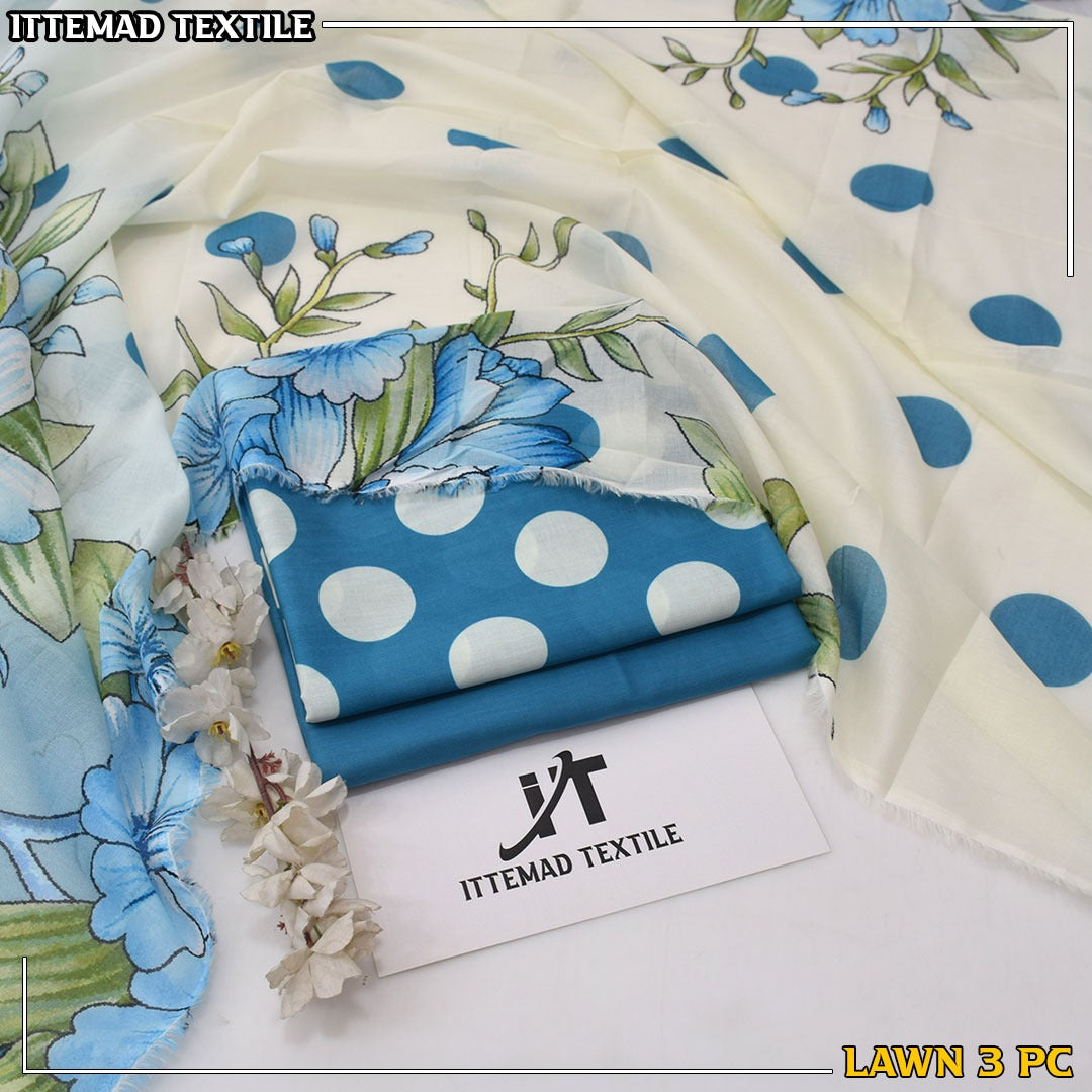 Ittimad Textile VOL-3 Printed Lawn Suit with Airjet Trouser & Lawn Dupatta
