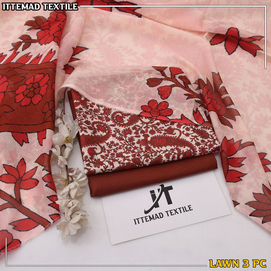 Ittimad Textile VOL-3 Printed Lawn Suit with Airjet Trouser & Lawn Dupatta