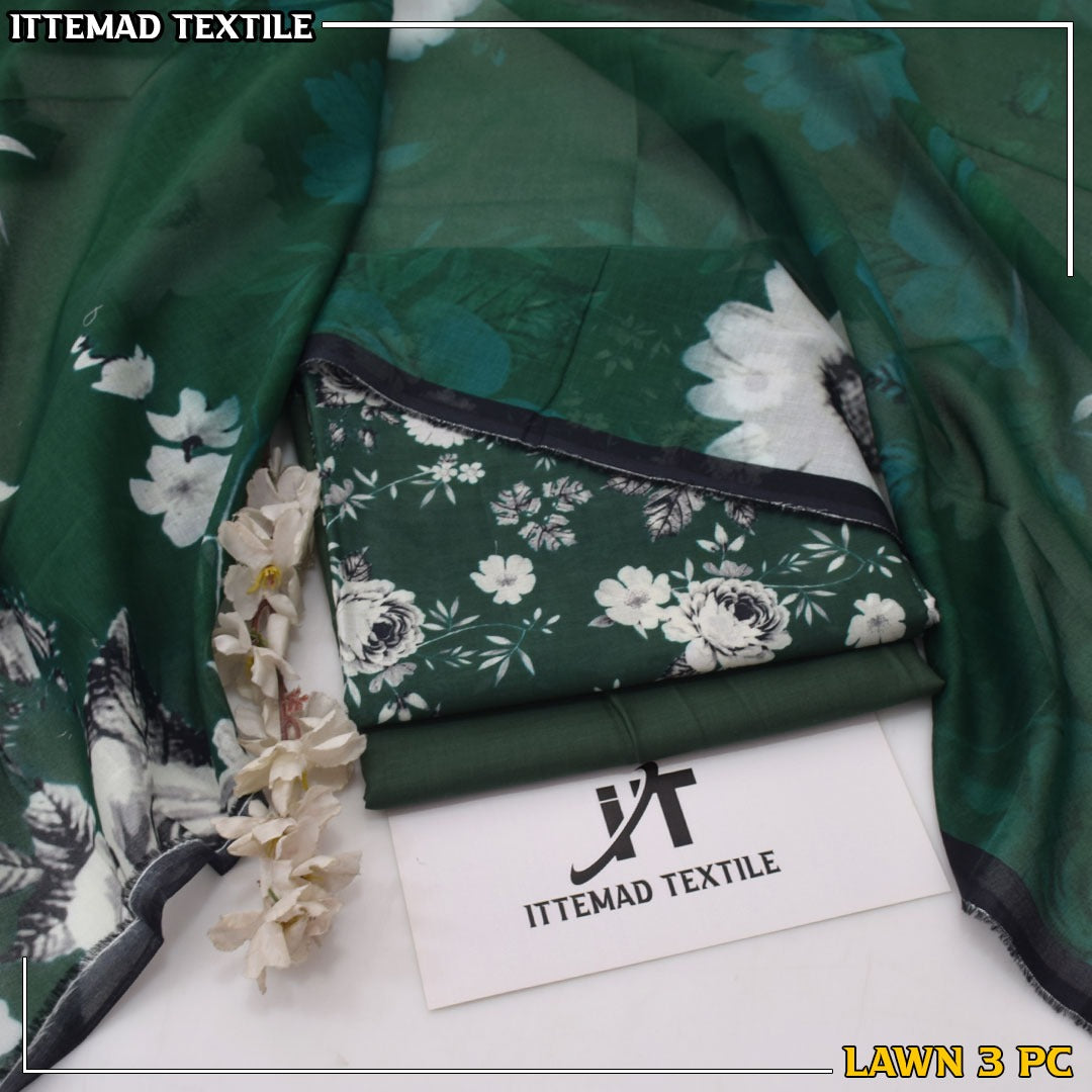 Ittimad Textile VOL-3 Printed Lawn Suit with Airjet Trouser & Lawn Dupatta