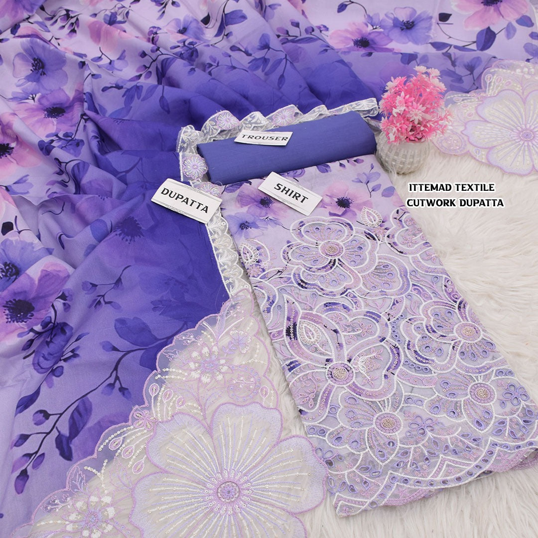 Ittemad Textile Vol 2 Embroidered Lawn 3PC Suit – Shirt, Trouser & Lawn Dupatta