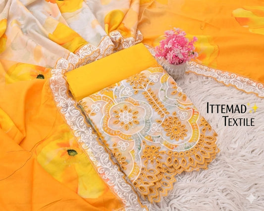Ittemad Textile Vol 1 Embroidered Lawn 3PC Suit – Shirt, Trouser & Lawn Dupatta