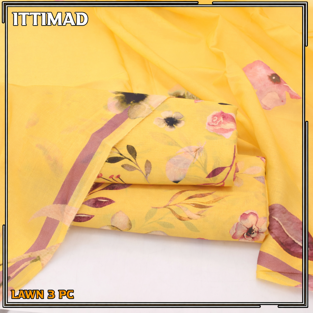 Ittimad Textile Printed Lawn Vol 01 – 3-Piece Lawn Suit with Lawn Dupatta