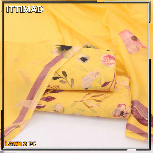 Ittimad Textile Printed Lawn Vol 01 – 3-Piece Lawn Suit with Lawn Dupatta