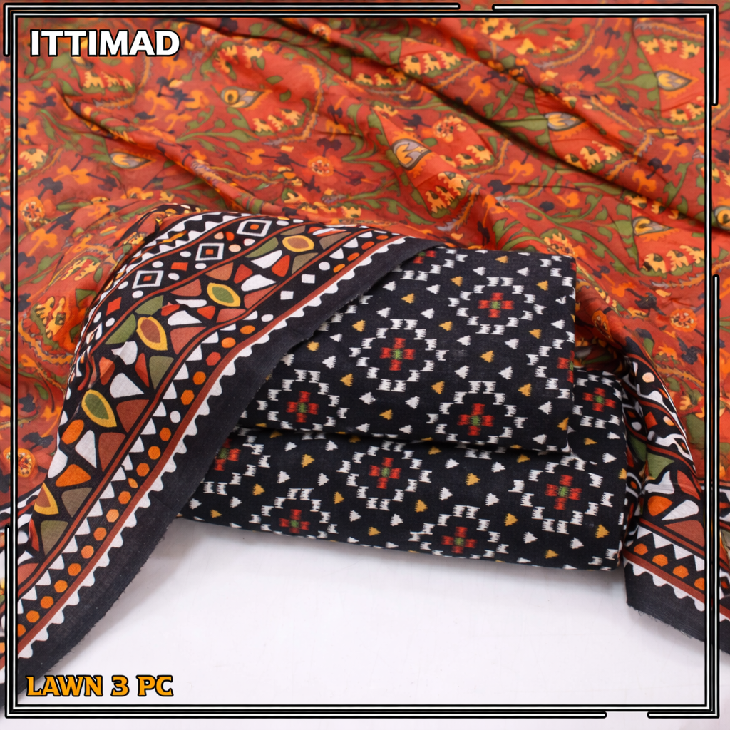 Ittimad Textile Printed Lawn Vol 01 – 3-Piece Lawn Suit with Lawn Dupatta