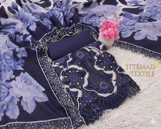 Ittemad Textile Vol 1 Embroidered Lawn 3PC Suit – Shirt, Trouser & Lawn Dupatta