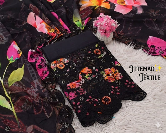 Ittemad Textile Vol 1 Embroidered Lawn 3PC Suit – Shirt, Trouser & Lawn Dupatta