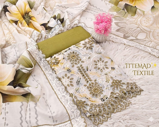 Ittemad Textile Vol 1 Embroidered Lawn 3PC Suit – Shirt, Trouser & Lawn Dupatta
