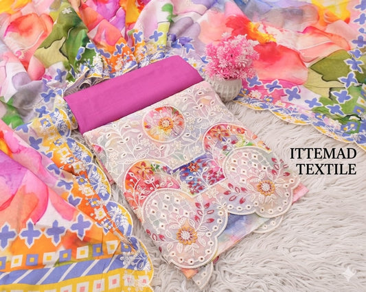 Ittemad Textile Vol 1 Embroidered Lawn 3PC Suit – Shirt, Trouser & Lawn Dupatta