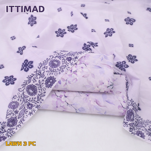 Ittimad Textile Printed Lawn Vol 01 – 3-Piece Lawn Suit with Lawn Dupatta