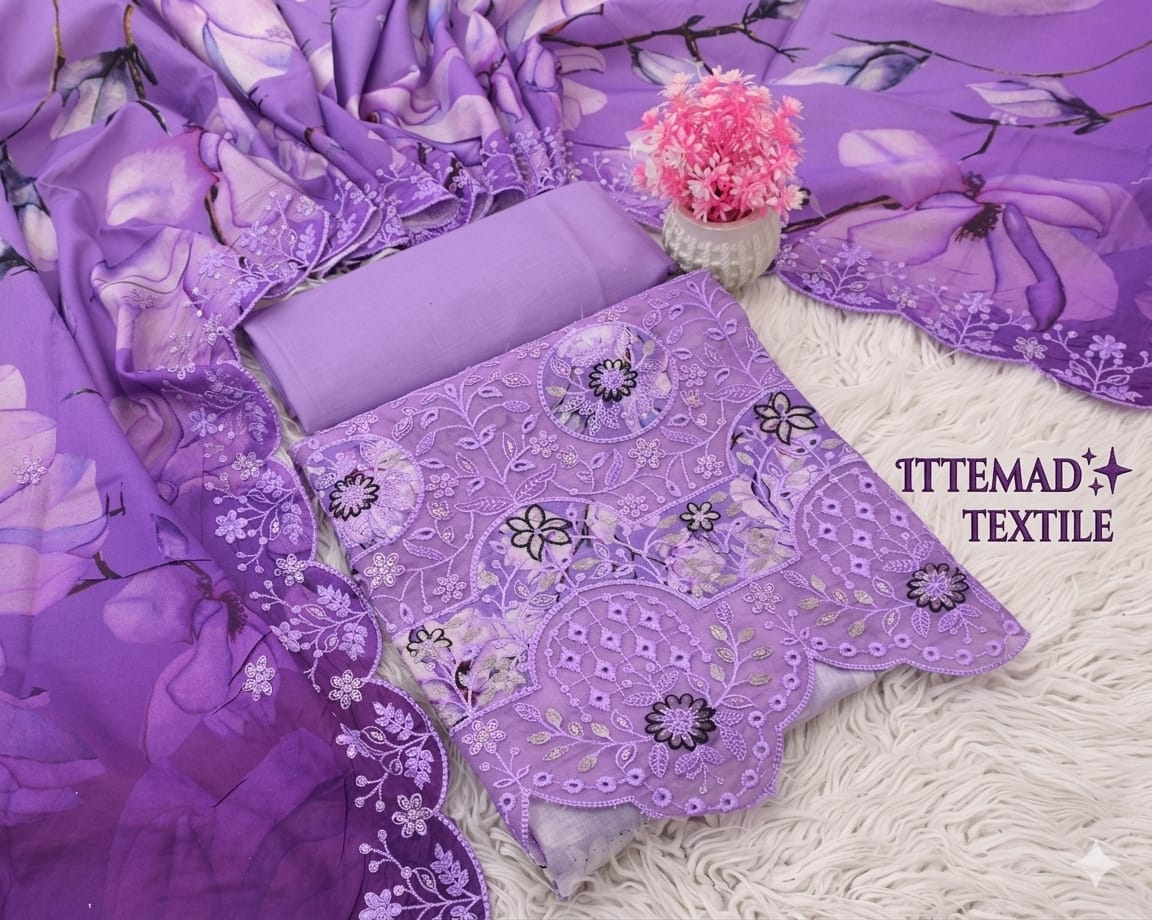 Ittemad Textile Vol 1 Embroidered Lawn 3PC Suit – Shirt, Trouser & Lawn Dupatta