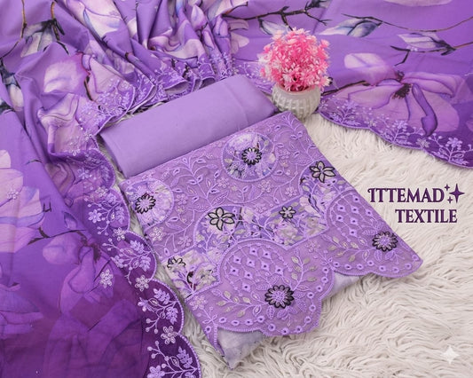 Ittemad Textile Vol 1 Embroidered Lawn 3PC Suit – Shirt, Trouser & Lawn Dupatta