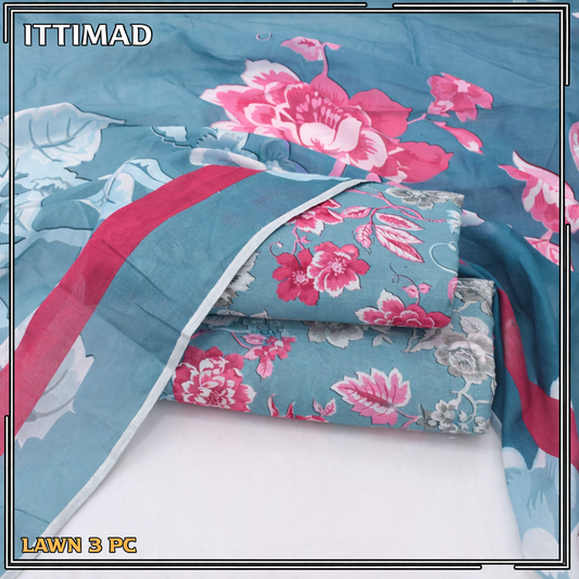 Ittimad Textile Printed Lawn Vol 01 – 3-Piece Lawn Suit with Lawn Dupatta