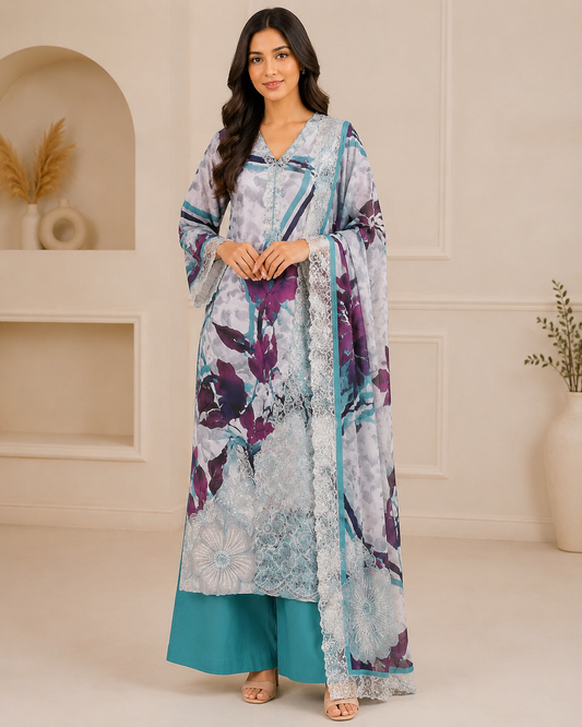 Ittemad Textile Vol 2 Embroidered Lawn 3PC Suit – Shirt, Trouser & Lawn Dupatta