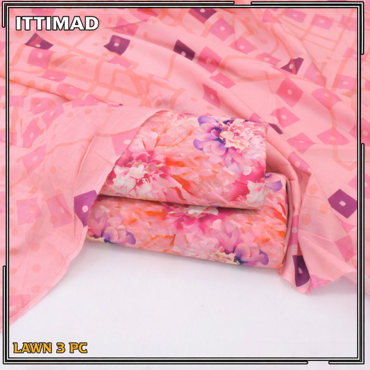 Ittimad Textile Printed Lawn Vol 01 – 3-Piece Lawn Suit with Lawn Dupatta