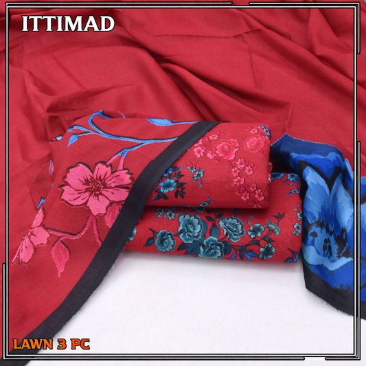 Ittimad Textile Printed Lawn Vol 01 – 3-Piece Lawn Suit with Lawn Dupatta