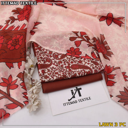 Ittimad Textile VOL-3 Printed Lawn Suit with Airjet Trouser & Lawn Dupatta