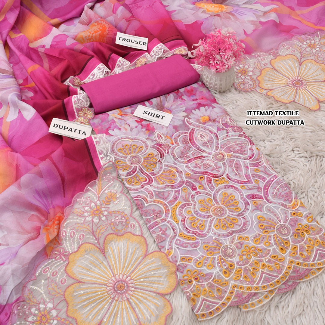Ittemad Textile Vol 2 Embroidered Lawn 3PC Suit – Shirt, Trouser & Lawn Dupatta
