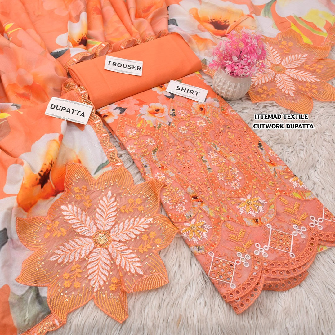 Ittemad Textile Vol 2 Embroidered Lawn 3PC Suit – Shirt, Trouser & Lawn Dupatta