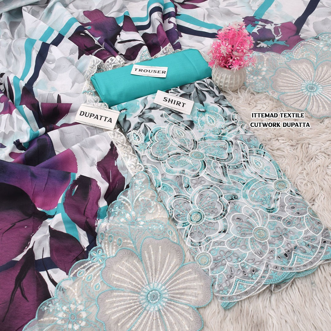 Ittemad Textile Vol 2 Embroidered Lawn 3PC Suit – Shirt, Trouser & Lawn Dupatta